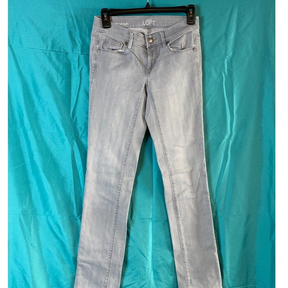 Ann Taylor LOFT Modern Straight Leg Jeans Womens 25/0 Light Gray Stretch Denim